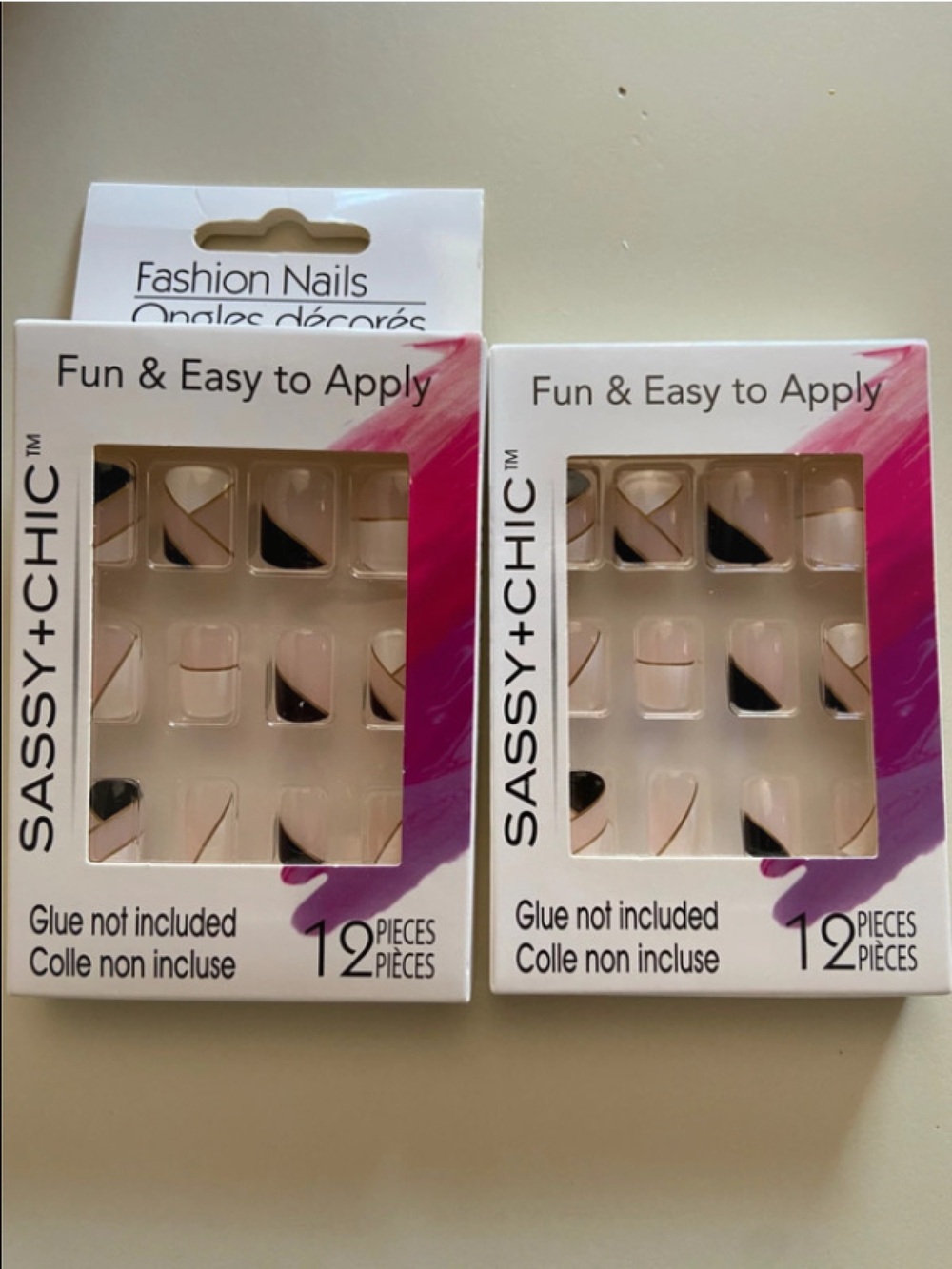 SASSY+CHIC Nude & Black Press-On Nails – 12-Piece Set X 2
